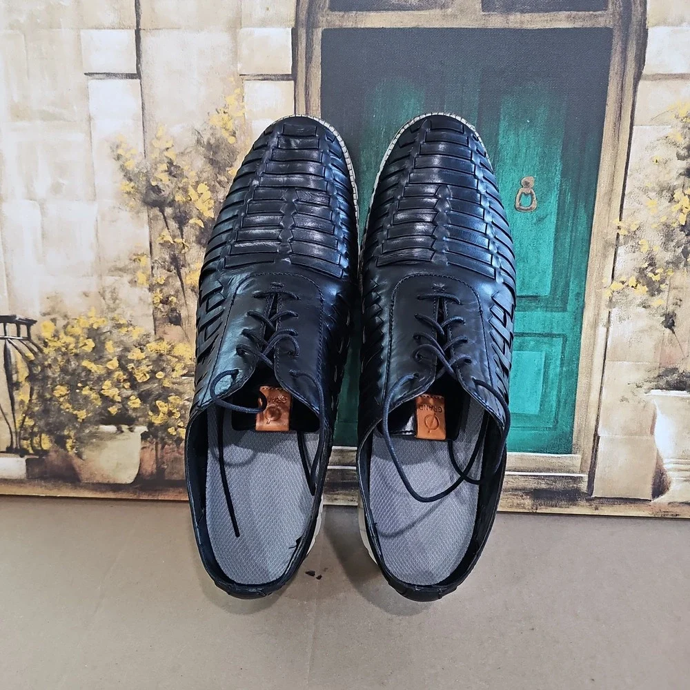 COLE HAAN ZEROGRAND Remastered Oxfords Mens 12 M Black Leather Woven Dress Shoes